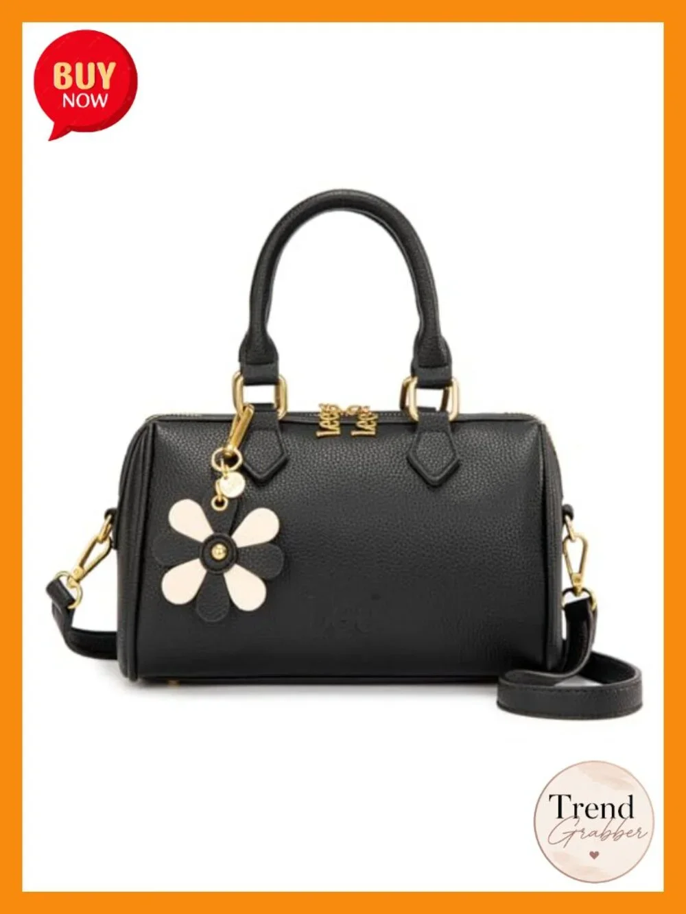 Faux Leather Satchel Purse, Top Handle Crossbody Convertible Handbag with Gold